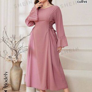 Shein Maxi Dress with pleated flare sleeve and corset side
